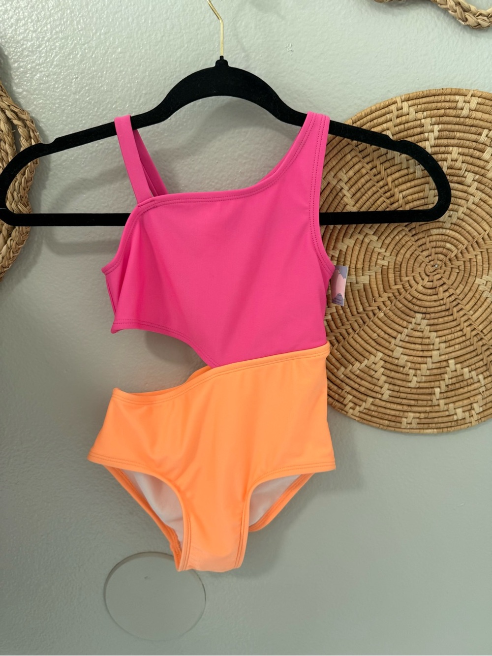 NWT- Colorblock One-Shoulder Cutout Swimsuit - Hot Pink & Neon Orange